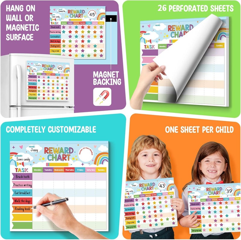 KEASKELL Reward Chart for Kids,Magnetic Behavior Chore Chart for Kids at Home,26 Rainbow Blue Chore Charts,1960 Star Stickers,56 Reward Stickers,Incentive Chore Chart to Develop Responsibility and Good Habits - Image 4